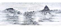 點擊系列----山(shān)水(shuǐ)之九.   布上(shàng)中文報紙。60cm x160cm  創作(zuò)年代：2012年